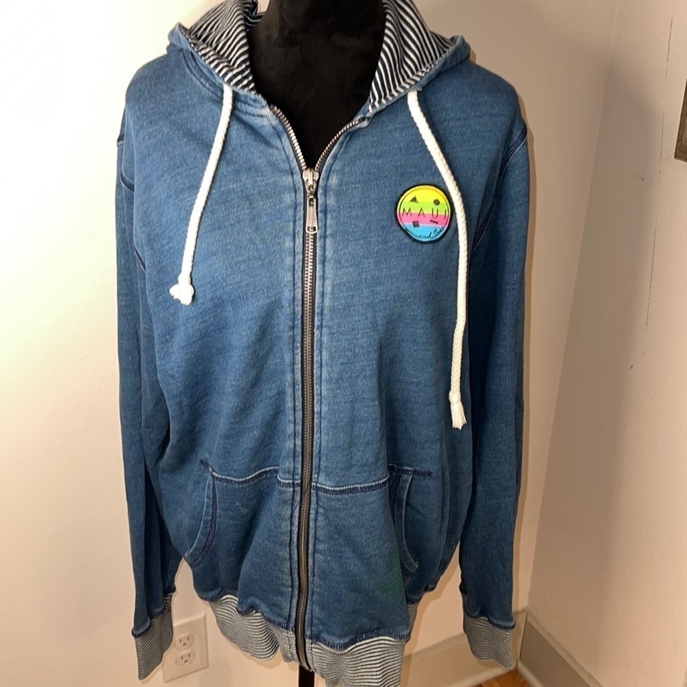 Maui and Sons full zip up hoodie sweatshirt men’s Sz L distressed‎ blue